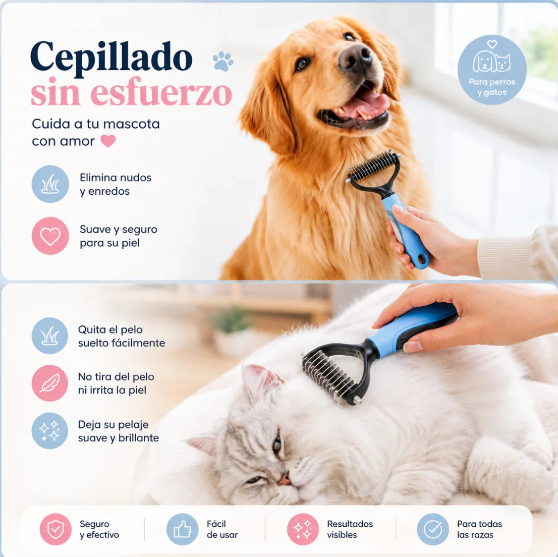 Cepillo PRO™ Mascotas para Desenredar y Corta Nudos