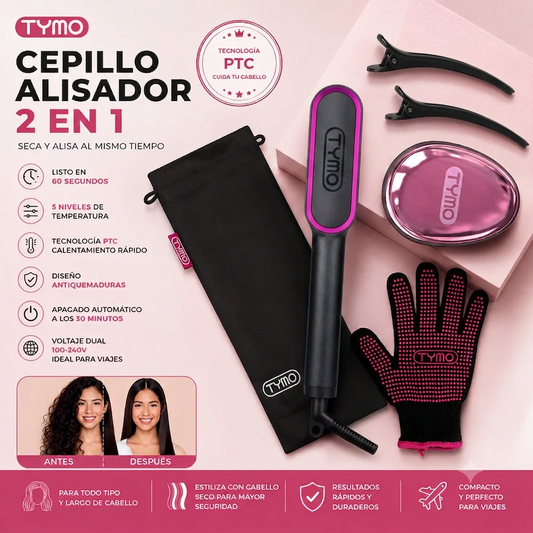 TYMO® Cepillo Alisador Ring Original + Guantes Térmicos